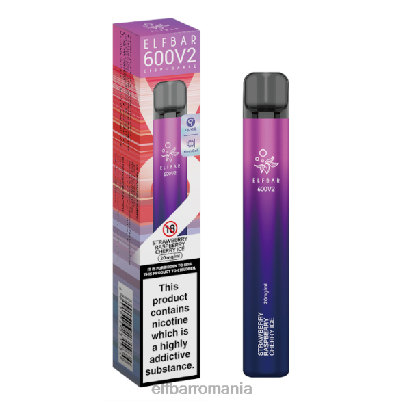 elfbar 600v2 vape de unică folosință - 20mg gheață de căpșuni și zmeură DF24S18